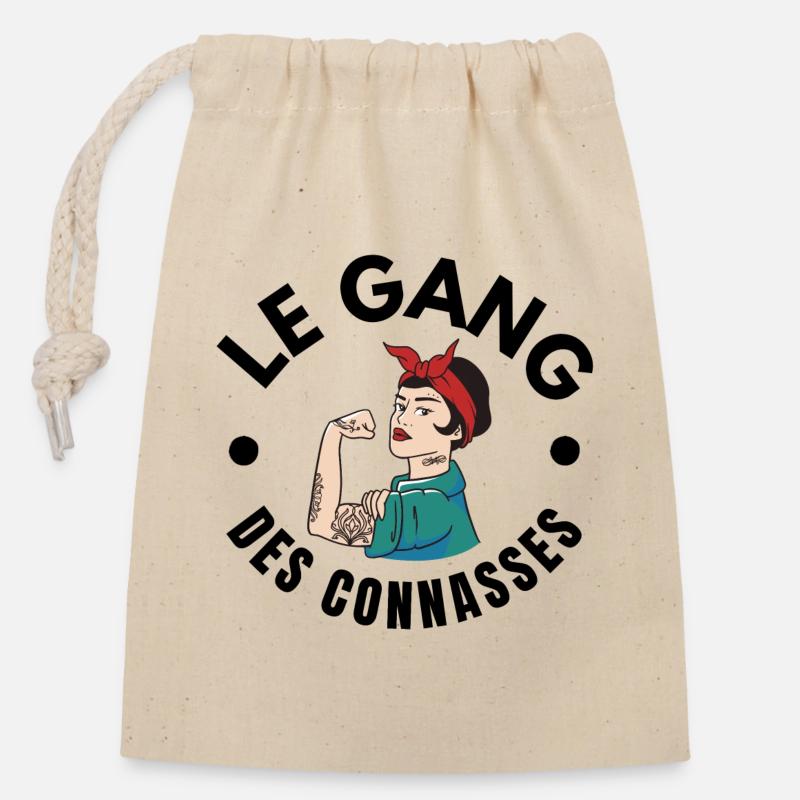 copine, meilleures copines, bande de filles - Sac cadeau en coton avec cordon (14 x 20 cm) - nature