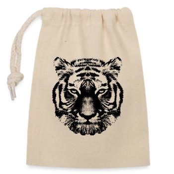 Tiger | Dot Art | black - Verschließbarer Geschenkbeutel aus Baumwolle (14x20cm) - Natur - Vorne