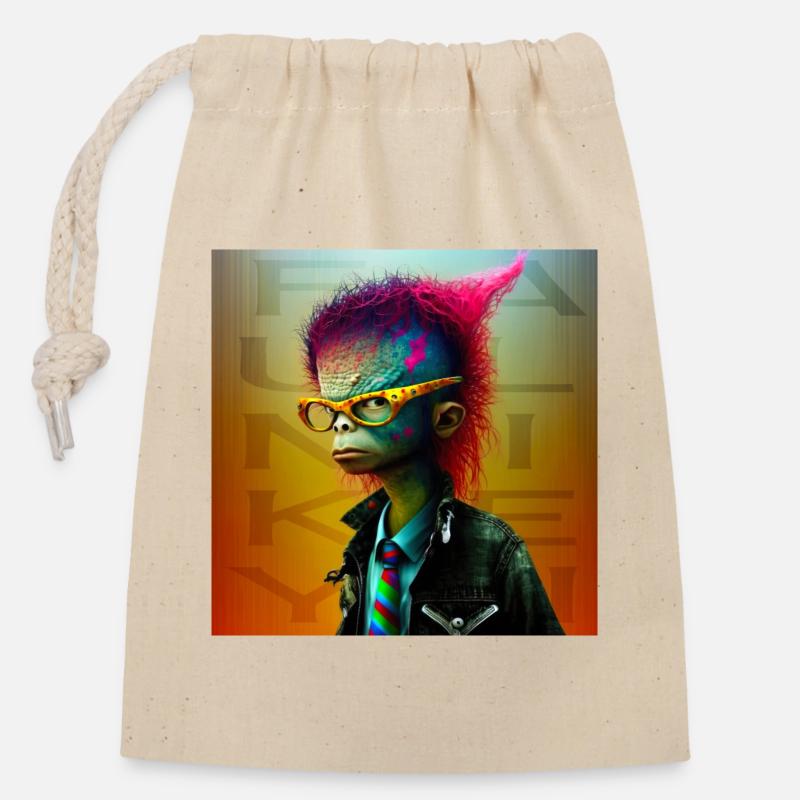 funky alien 05 - Sac cadeau en coton avec cordon (14 x 20 cm) - nature