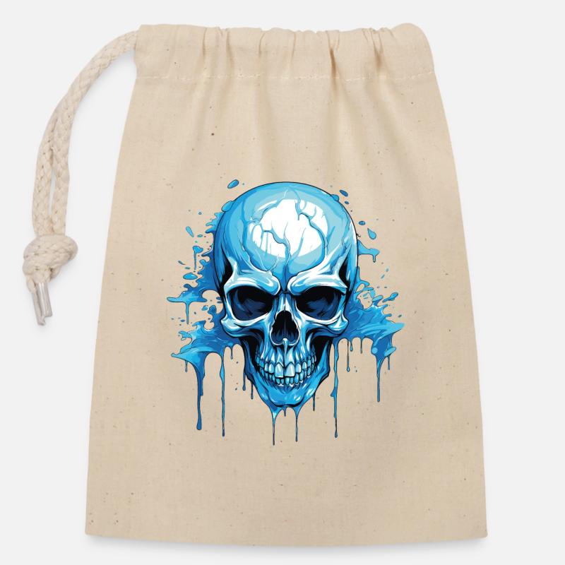 Flux d’encre du Crâne Bleu - Sac cadeau en coton avec cordon (14 x 20 cm) - nature