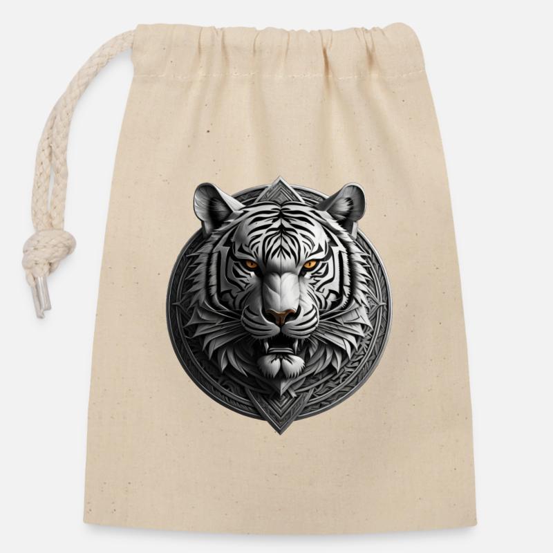 Weißer Tiger Medaillon Emblem - Verschließbarer Geschenkbeutel aus Baumwolle (14x20cm) - Natur