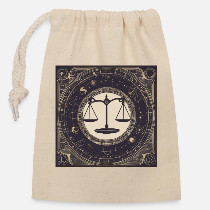 Zodiaque Balance - Sac cadeau en coton avec cordon (14 x 20 cm) - nature