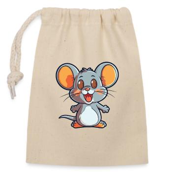 Maus-Cartoon-Kawaii-Aquarell-Illustration - Verschließbarer Geschenkbeutel aus Baumwolle (14x20cm) - Natur - Vorne