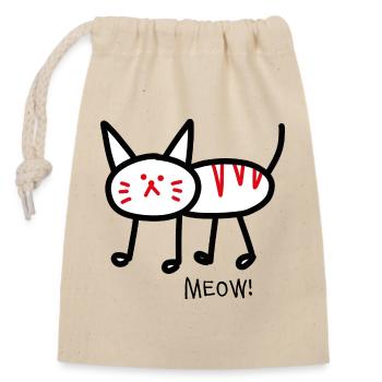 meow! weiss - Verschließbarer Geschenkbeutel aus Baumwolle (14x20cm) - Natur - Vorne