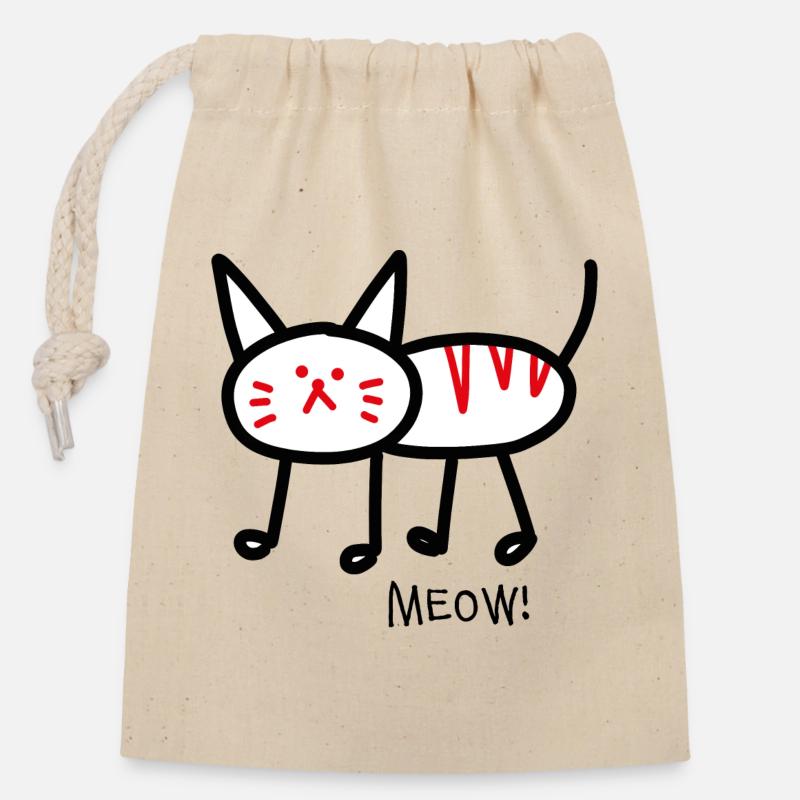 Meow! white - Closable cotton gift bag (14x20cm) - nature