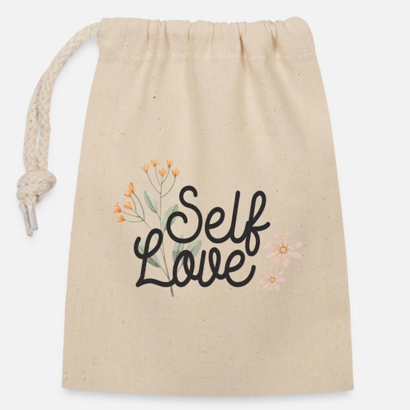 Self Love - Closable cotton gift bag (14x20cm) - nature