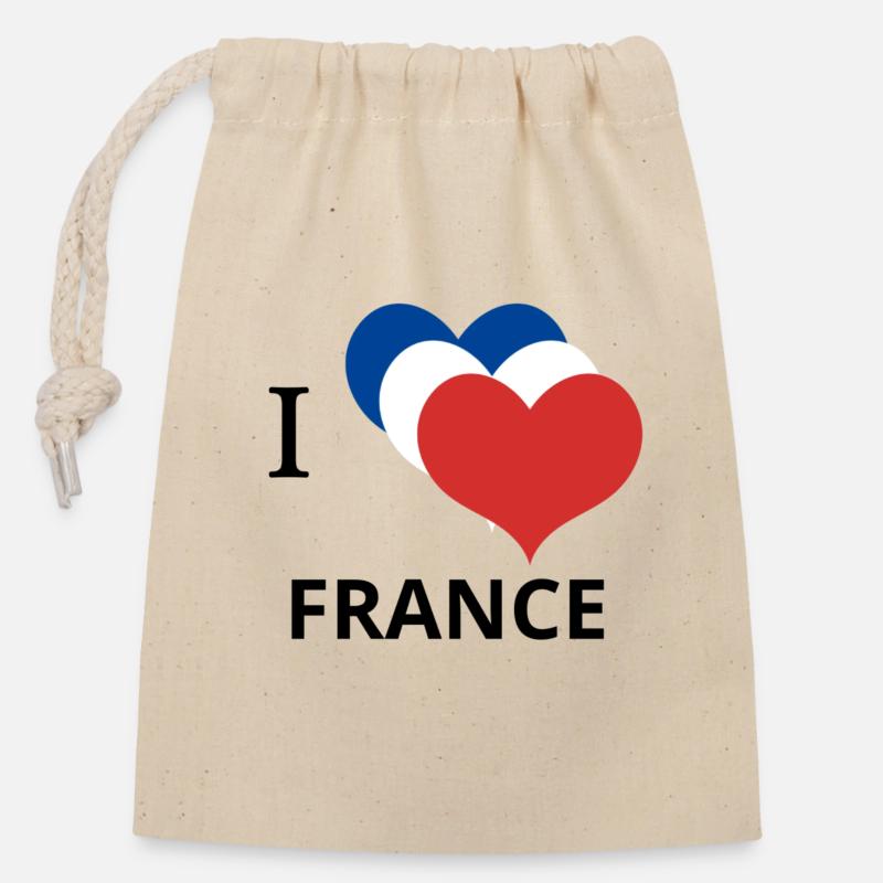 Ich liebe FRANKREICH Typografie Design Logo - Verschließbarer Geschenkbeutel aus Baumwolle (14x20cm) - Natur