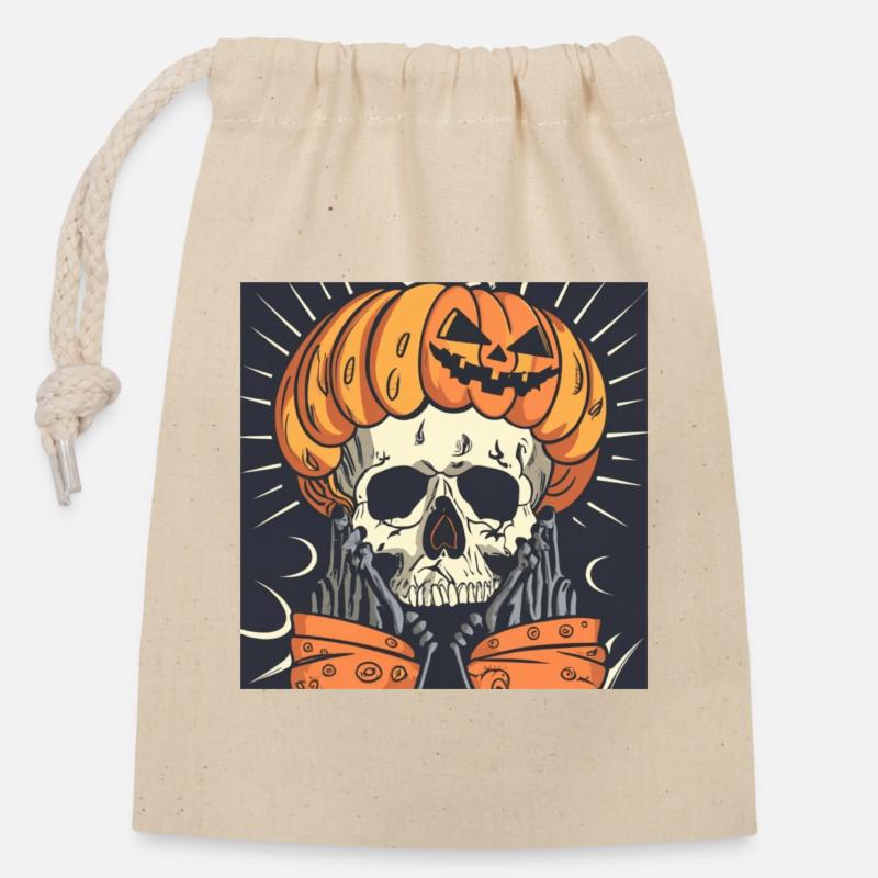 Halloween squelette citrouille - Sac cadeau en coton avec cordon (14 x 20 cm) - nature