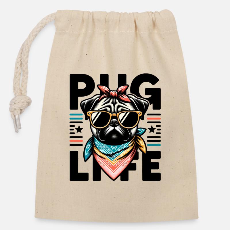 Pug Life Hund - Verschließbarer Geschenkbeutel aus Baumwolle (14x20cm) - Natur