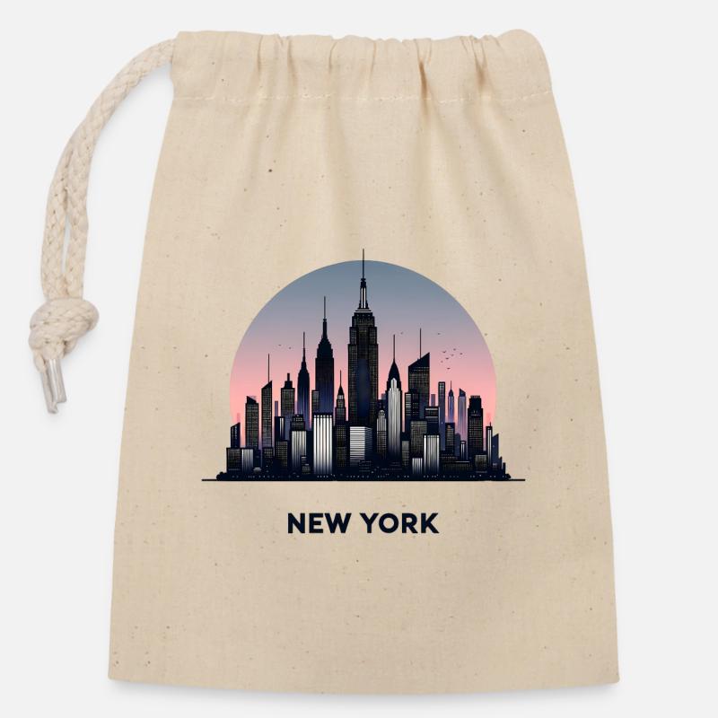 New York - Closable cotton gift bag (14x20cm) - nature