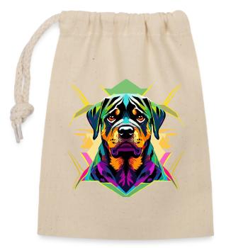 Farbintensiver Rottweiler mit geometrischem Design - Verschließbarer Geschenkbeutel aus Baumwolle (14x20cm) - Natur - Vorne
