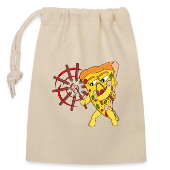 Lustige Martial-Arts-Pizza - Verschließbarer Geschenkbeutel aus Baumwolle (14x20cm) - Natur - Vorne