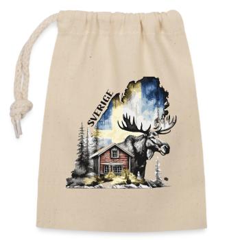 Sverige - Schweden - Elch - Schwedenhaus - Verschließbarer Geschenkbeutel aus Baumwolle (14x20cm) - Natur - Vorne