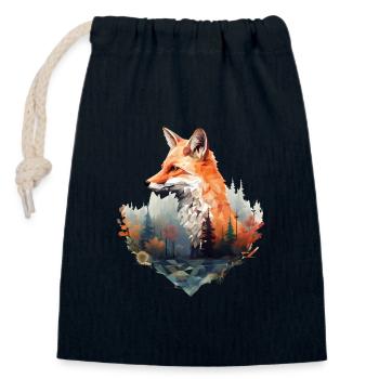 Geometrischer Fuchs mit Wald in Dreieck Optik - Verschließbarer Geschenkbeutel aus Baumwolle (14x20cm) - Navy - Vorne