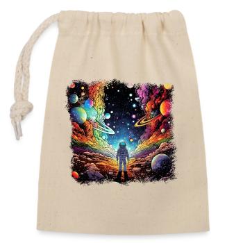 Surrealist space artwork with planets - Closable cotton gift bag (14x20cm) - nature - Front