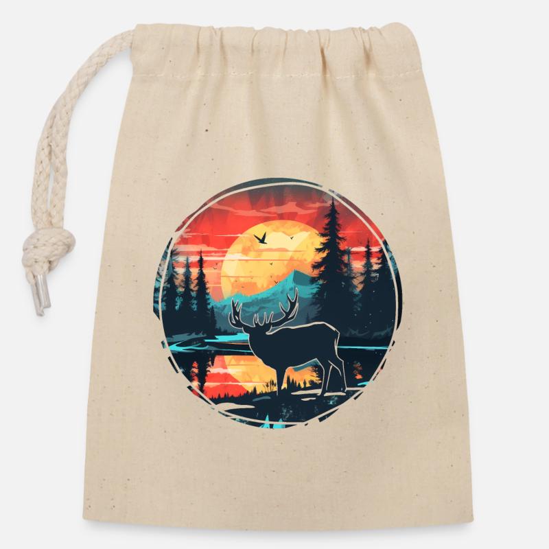 Belle conception de la nature avec des cerfs dans la forêt - Sac cadeau en coton avec cordon (14 x 20 cm) - nature