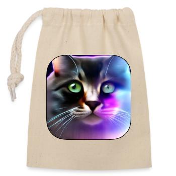 Neonkatze Farbenspiel Portrait - Verschließbarer Geschenkbeutel aus Baumwolle (14x20cm) - Natur - Vorne