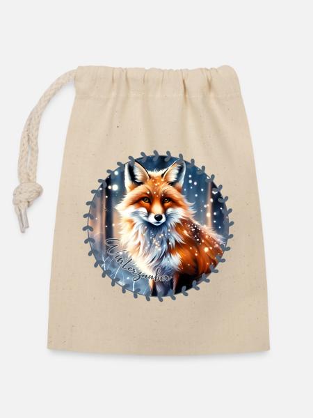 Winterzauber Fuchs - Verschließbarer Geschenkbeutel aus Baumwolle (14x20cm) - Natur