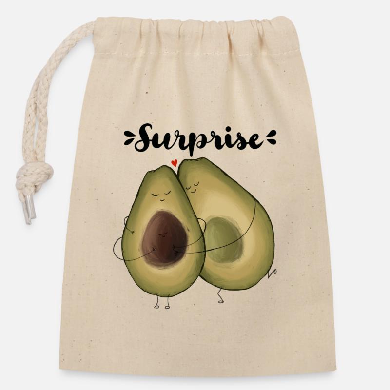 Surprise Avocado - Verschließbarer Geschenkbeutel aus Baumwolle (14x20cm) - Natur