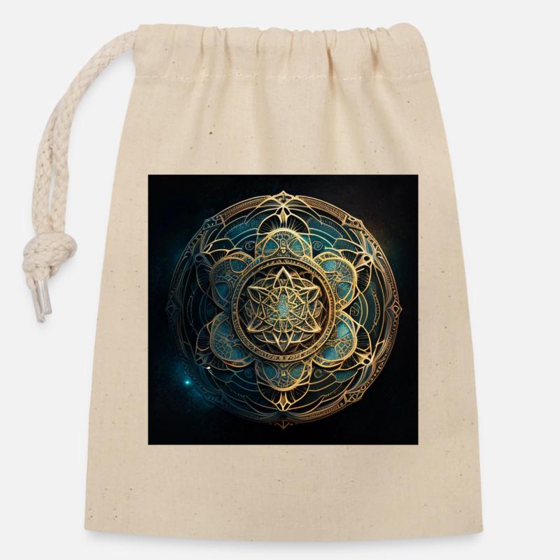 Mandala doré - Sac cadeau en coton avec cordon (14 x 20 cm) - nature
