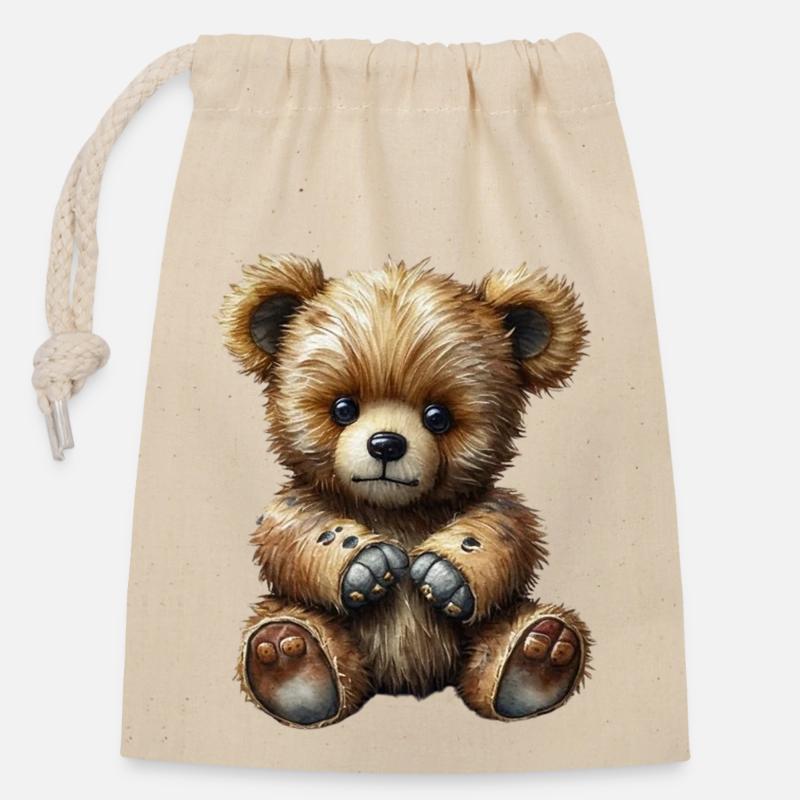 Teddybär - Verschließbarer Geschenkbeutel aus Baumwolle (14x20cm) - Natur