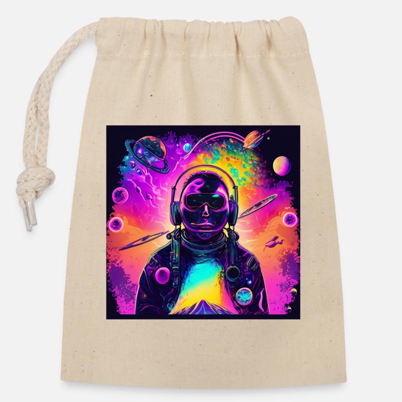 Neon astronaut in colorful universe - Closable cotton gift bag (14x20cm) - nature