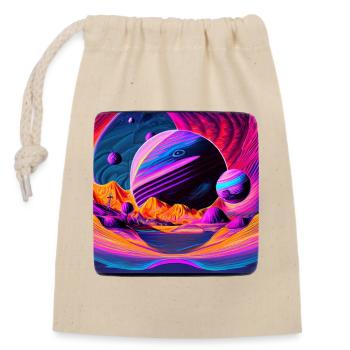 Fantaisie spatiale - Sac cadeau en coton avec cordon (14 x 20 cm) - nature - Devant