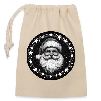 Couronne polygonale tête de Père Noël ronde gris blanc - Sac cadeau en coton avec cordon (14 x 20 cm) - nature - Devant