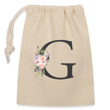 Lettre G, Monogramme, Fleurs - Sac cadeau en coton avec cordon (14 x 20 cm) - nature - Devant
