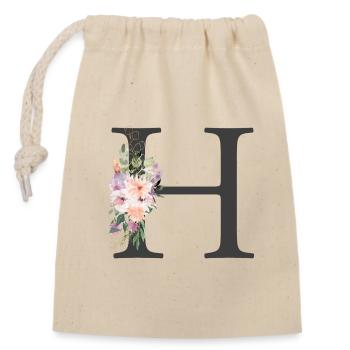 Lettre H, Monogramme, Floral - Sac cadeau en coton avec cordon (14 x 20 cm) - nature - Devant