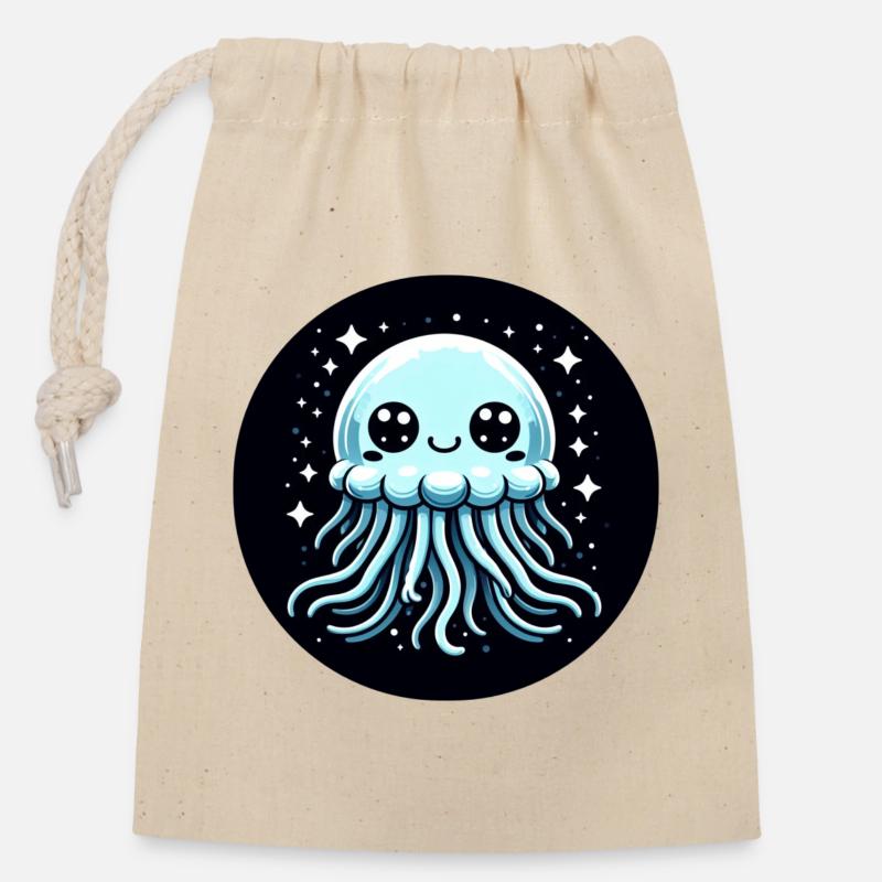 Méduse Yeux Bleus Étoiles - Sac cadeau en coton avec cordon (14 x 20 cm) - nature