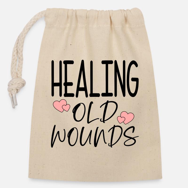 Healing old wounds quote - Closable cotton gift bag (14x20cm) - nature