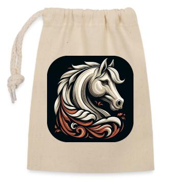Horse Head Black White Brown - Closable cotton gift bag (14x20cm) - nature - Front