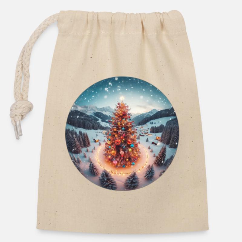 Winterzauber Weihnachtsbaum - Verschließbarer Geschenkbeutel aus Baumwolle (14x20cm) - Natur