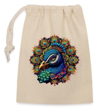Pfau mit Mandalas verziert - Verschließbarer Geschenkbeutel aus Baumwolle (14x20cm) - Natur - Vorne