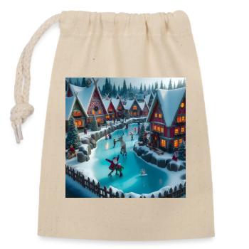 Scandinavian Christmas Village - Closable cotton gift bag (14x20cm) - nature - Front