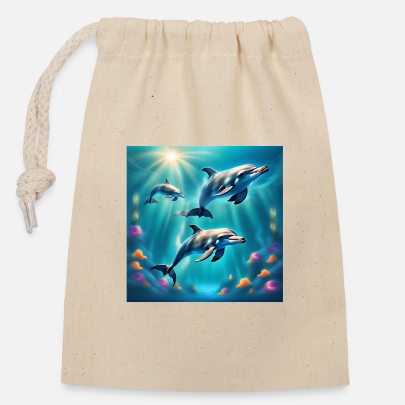 Dolphin poster, dolphins, seabed - Closable cotton gift bag (14x20cm) - nature