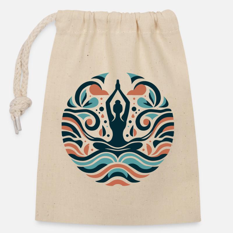 Yoga - Sac cadeau en coton avec cordon (14 x 20 cm) - nature