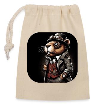 Biber im Steampunk Outfit - Verschließbarer Geschenkbeutel aus Baumwolle (14x20cm) - Natur - Vorne