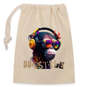 Hip-Hop Affe mit VR Brille und Kopfhörern - Verschließbarer Geschenkbeutel aus Baumwolle (14x20cm) - Natur - Vorne