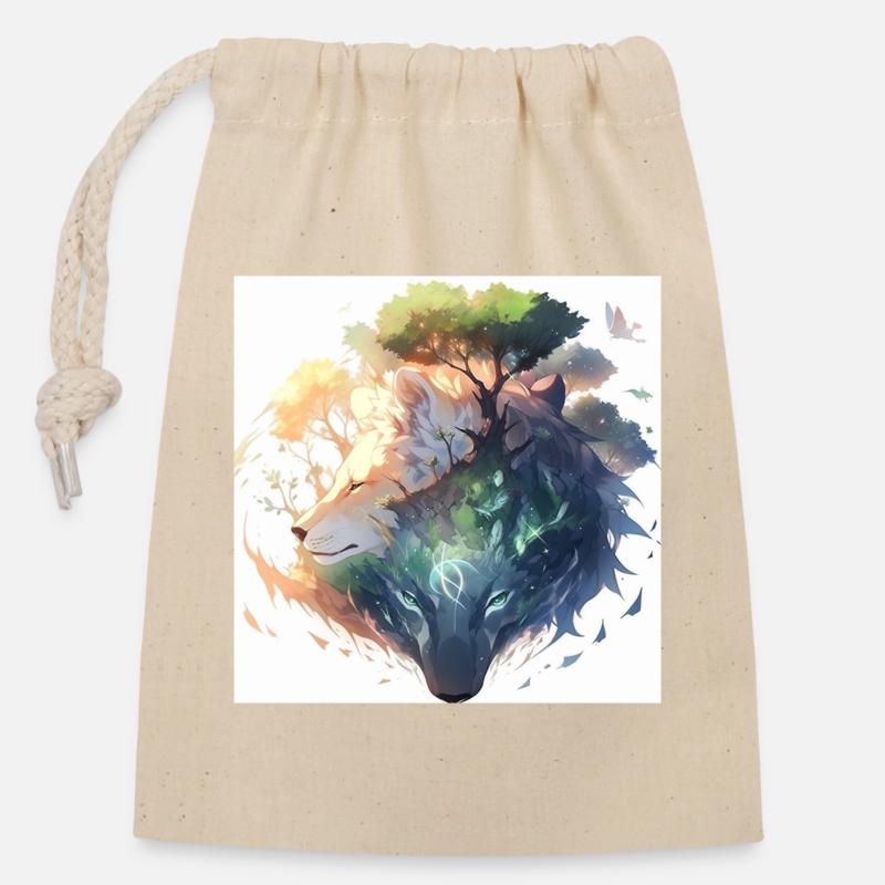 Wolves - Closable cotton gift bag (14x20cm) - nature