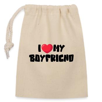 J’aime mon petit ami - Sac cadeau en coton avec cordon (14 x 20 cm) - nature - Devant