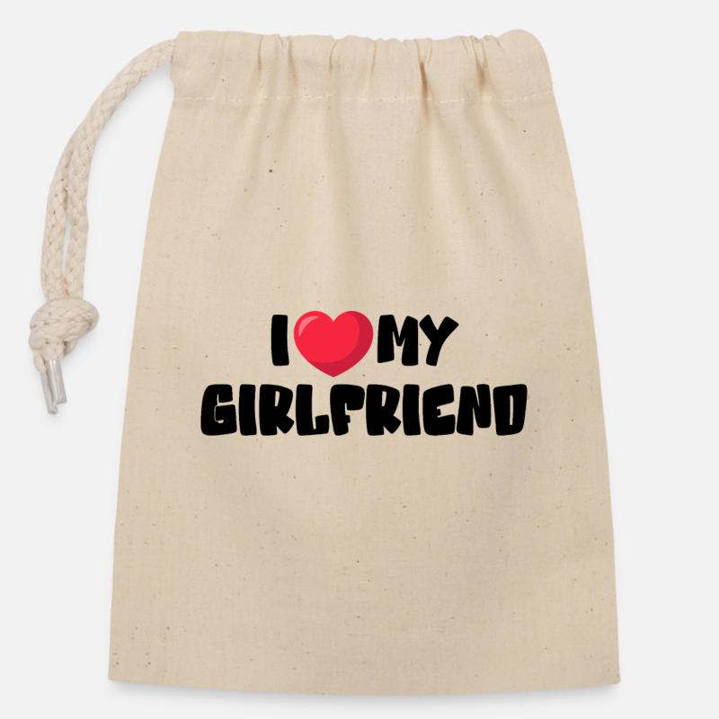 J’aime ma copine - Sac cadeau en coton avec cordon (14 x 20 cm) - nature