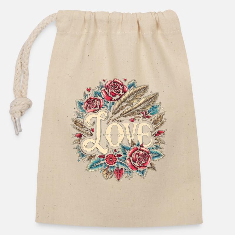 Love - Closable cotton gift bag (14x20cm) - nature