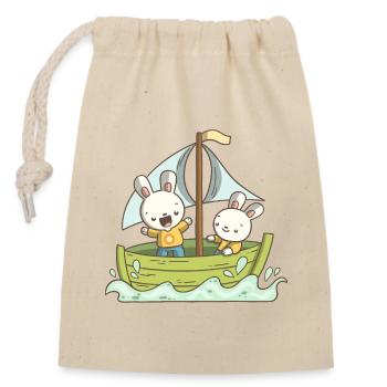 Deux lapins sur un bateau - Sac cadeau en coton avec cordon (14 x 20 cm) - nature - Devant