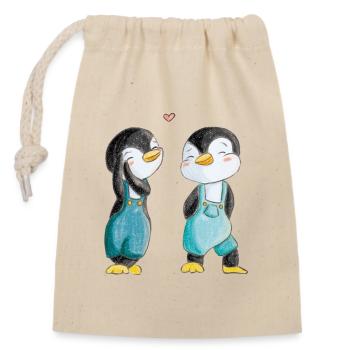 Penguins in love - Closable cotton gift bag (14x20cm) - nature - Front