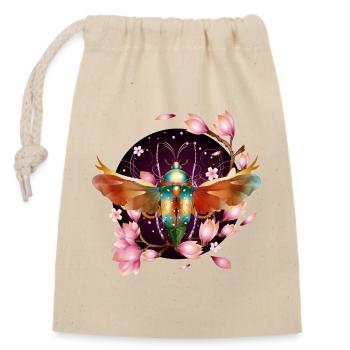 colorful shimmering insect with wings and magnolias - Closable cotton gift bag (14x20cm) - nature - Front