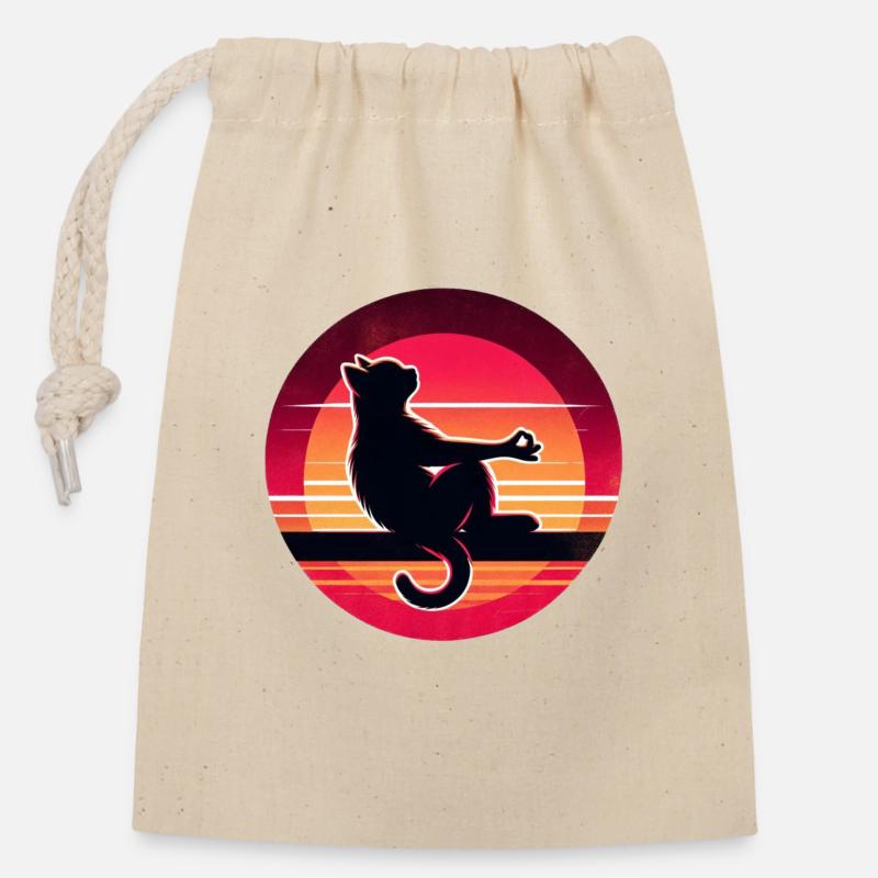 Silhouette de chat au coucher de soleil - Sac cadeau en coton avec cordon (14 x 20 cm) - nature