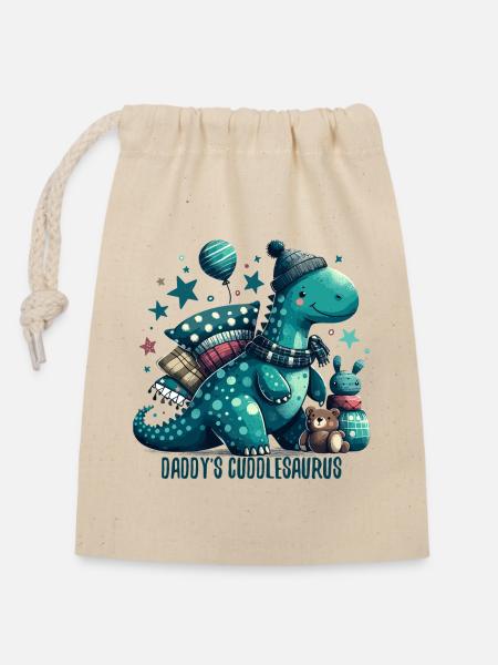 Daddy’s Cuddlesaurus Kuschel-Dinosaurier Geschenk - Verschließbarer Geschenkbeutel aus Baumwolle (14x20cm) - Natur