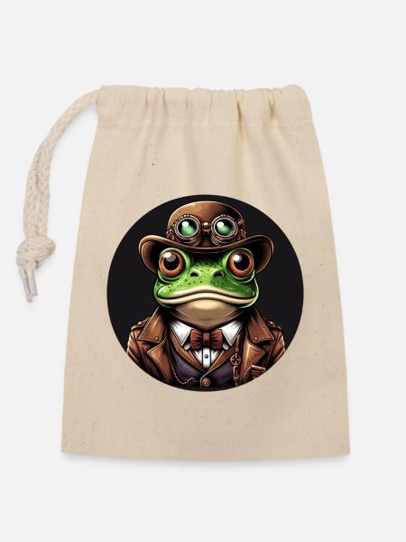 Frosch im Steampunk Outfit - Verschließbarer Geschenkbeutel aus Baumwolle (14x20cm) - Natur